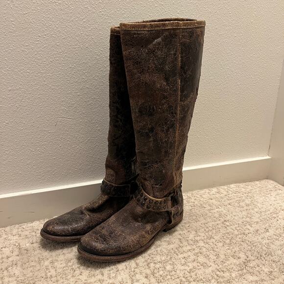 Frye 'Phillip' Cracked Distressed Leather Studded Riding Boot - 8 - Picture 4 of 9